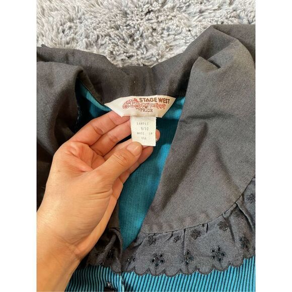 Vintage prairie style blouse and skirt set stripe with oversized collar size xs - Picture 8 of 11